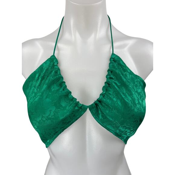 12th Tribe St. Barths Green Floral Sleeveless Cami Camisole Crop Tank Top Size M - Picture 3 of 5